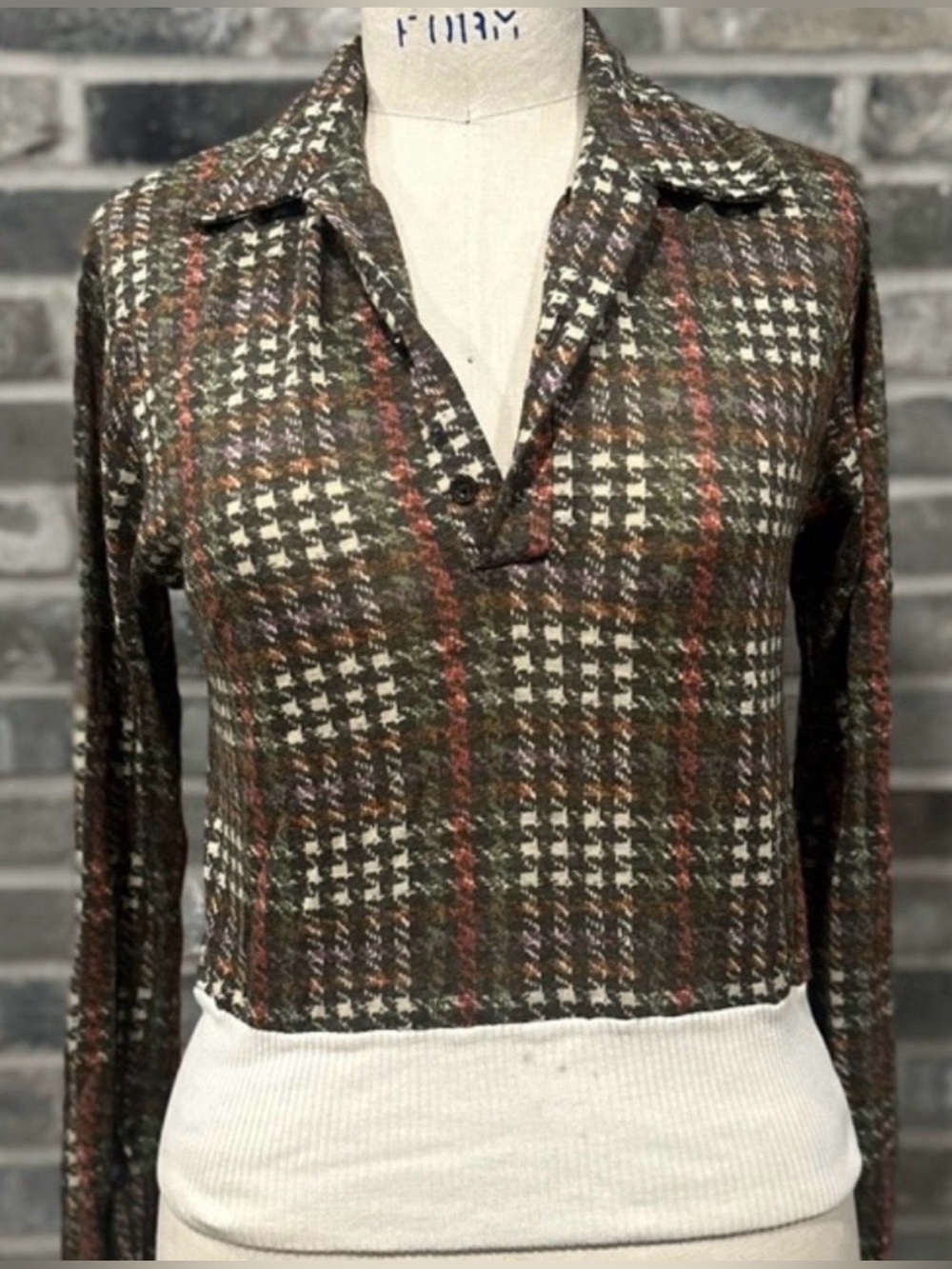 Vintage Y2K Impulse Plaid Houndstooth Collared Knit Sweater Top S